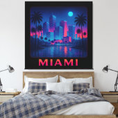Miami Moonrise - Neon Skyline Canvas Afdruk (Insitu (Slaapkamer))