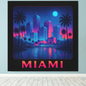 Miami Moonrise - Neon Skyline Canvas Afdruk (Insitu (Houten vloer))