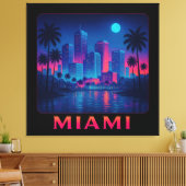 Miami Moonrise - Neon Skyline Canvas Afdruk (Insitu (Woonkamer))