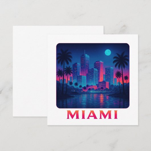 Miami Moonrise - Neon Skyline Card (Voorkant / Achterkant)