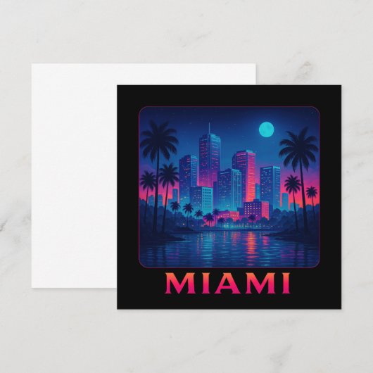 Miami Moonrise - Neon Skyline Card (Voorkant / Achterkant)