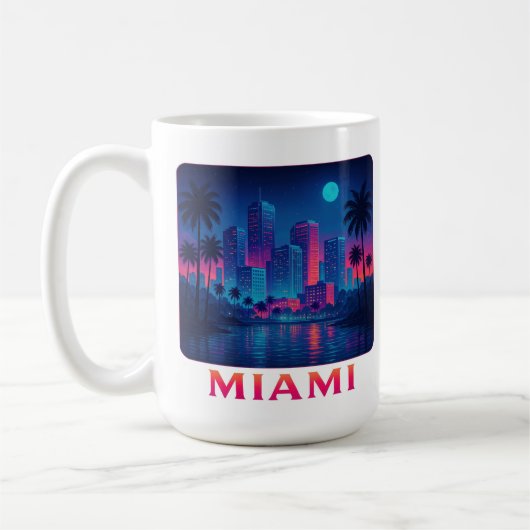 Miami Moonrise - Neon Skyline Graphic Tee Koffiemok (Links)