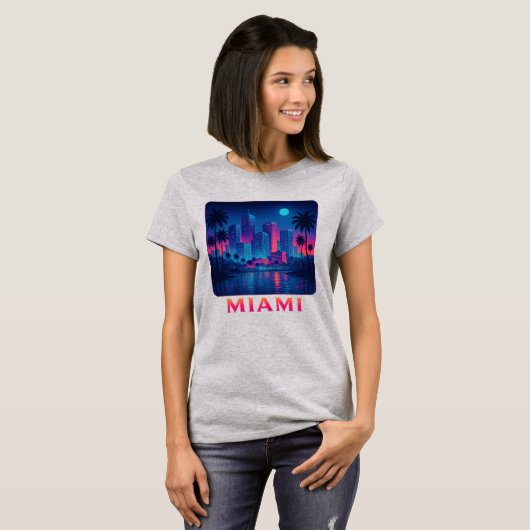 Miami Moonrise - Neon Skyline Graphic Tee T-shirt (Voorkant volledig)