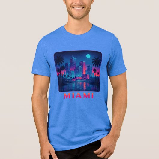Miami Moonrise - Neon Skyline Graphic Tee Tri-Blend Shirt (Voorkant)