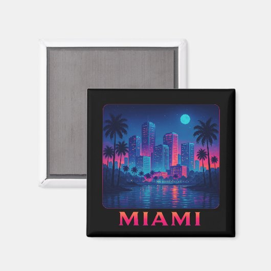 Miami Moonrise - Neon Skyline Magneet (Voorkant / Achterkant)
