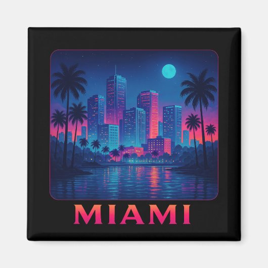Miami Moonrise - Neon Skyline Magneet (Voorkant)