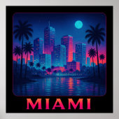Miami Moonrise - Neon Skyline Poster (Voorkant)