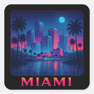 Miami Moonrise - Neon Skyline Vierkante Sticker