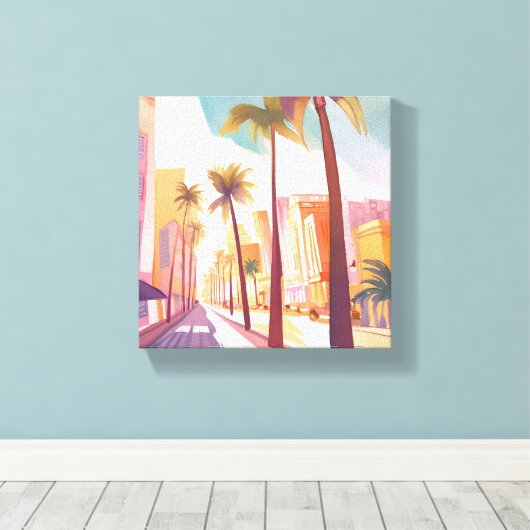 Miami Morning | Waterverf South Beach schilderij Canvas Afdruk (Insitu (Houten vloer))
