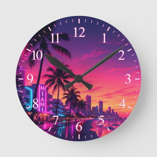 Miami Neon Zonsondergang Klok Wijzerplaat (Voorkant)