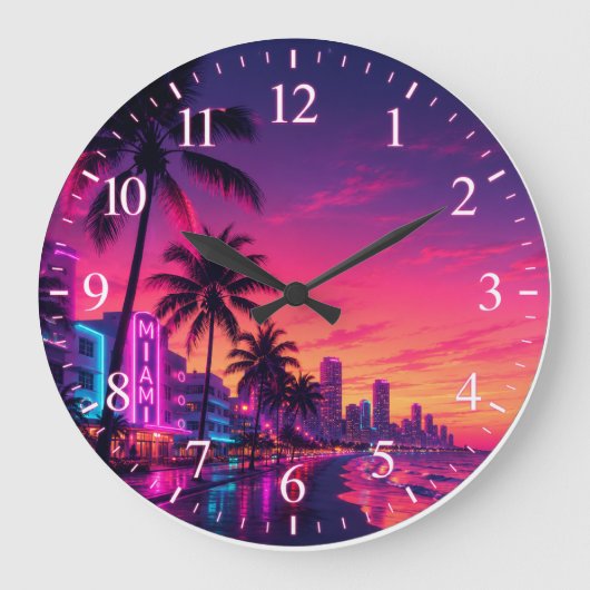 Miami Neon Zonsondergang Klok Wijzerplaat (Voorkant)
