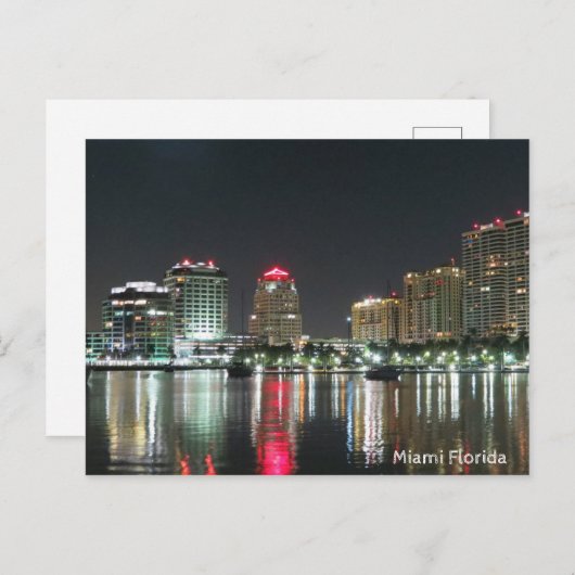 Miami Night Skyline Briefkaart (Voorkant / Achterkant)