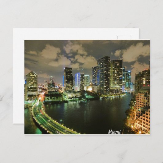 Miami Night Skyline Briefkaart (Voorkant / Achterkant)