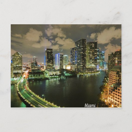 Miami Night Skyline Briefkaart (Voorkant)