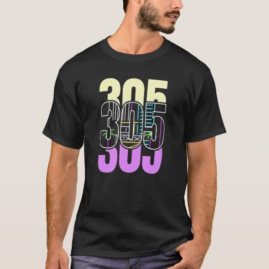 Miami Nightlife in het 305 Retroontwerp T-shirt (Voorkant)