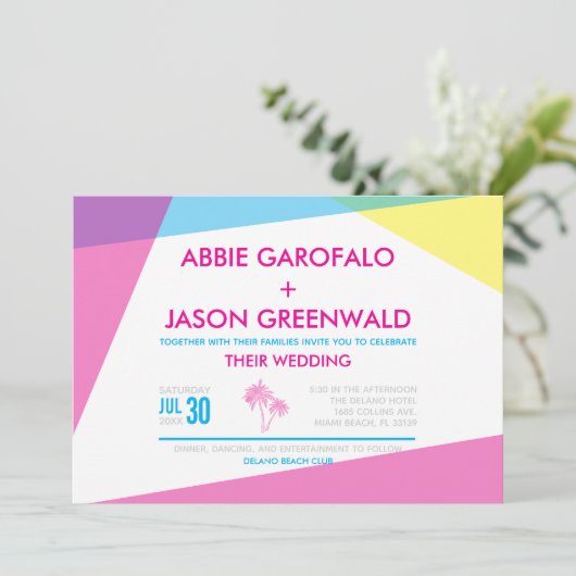 Miami Nights Bruiloft Kaart (Staand voorkant)