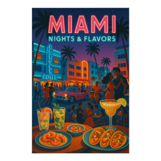 Miami Nights - Eten en Vibes Perfect Poster (Voorkant)