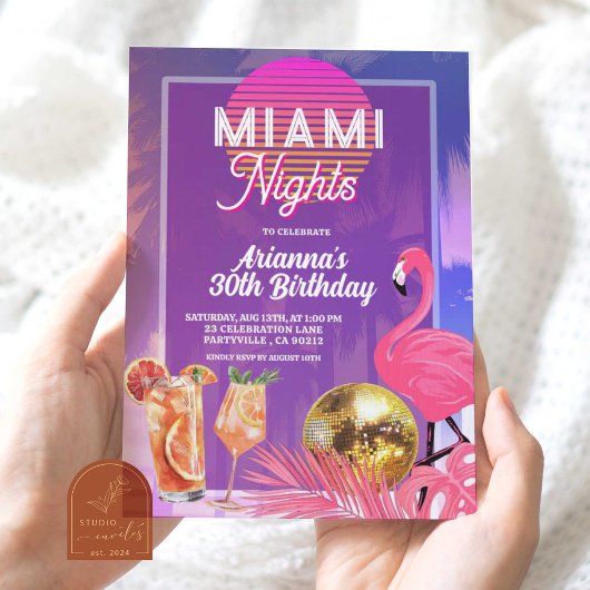 Miami Nights Summer Birthday Party Kaart