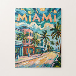 Miami Ocean Drive Florida Strand Van Gogh Kleurrij Legpuzzel