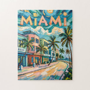 Miami Ocean Drive Florida Strand Van Gogh Kleurrij Legpuzzel