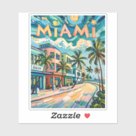 Miami Ocean Drive Florida Strand Van Gogh Kleurrij Sticker