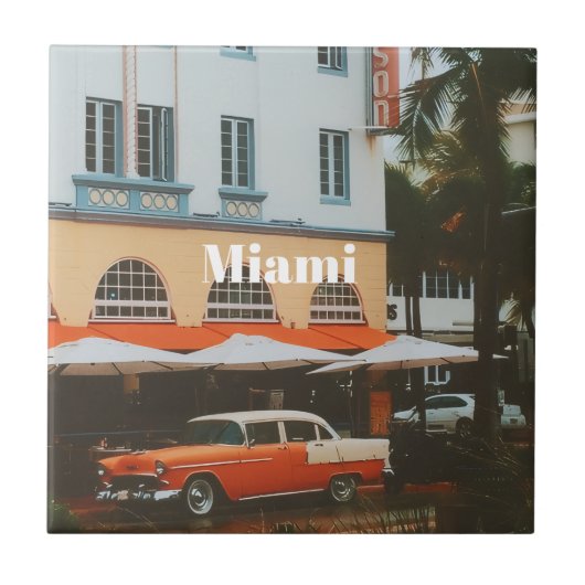 Miami Ocean Drive Reis Souvenir Tegeltje (Voorkant)