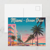 Miami, Ocean Drive Reizen Briefkaart (Voorkant / Achterkant)