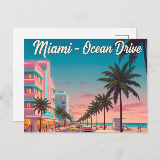 Miami, Ocean Drive Reizen Briefkaart (Voorkant / Achterkant)