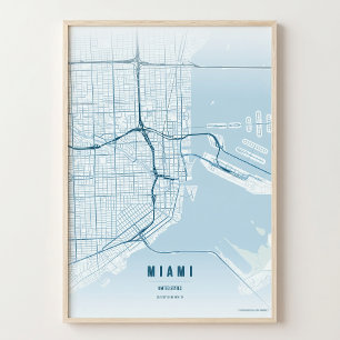 Miami OceanPrint Florida Stad Kaart Muurkunst Post Poster