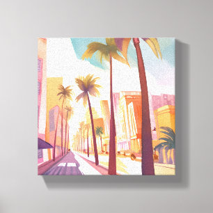 Miami Ochtend   Watercolor South Beach Schilderij Canvas Afdruk