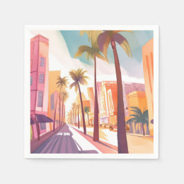 Miami Ochtend | Waterverf South Beach Schilderij Servet