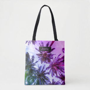 Miami Paars Palm Trees gepersonaliseerd Tote Bag