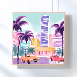 Miami Pastels | Rommelig Schilderij in Waterverf Poster