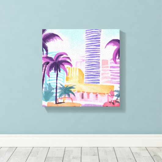 Miami Pastels | rommelig Waterverf schilderij Canvas Afdruk (Insitu (Houten vloer))