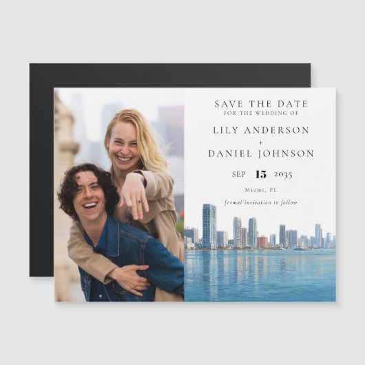 Miami Photo Wedding Save The Date Magnetische Uitnodiging (Voorkant / Achterkant)