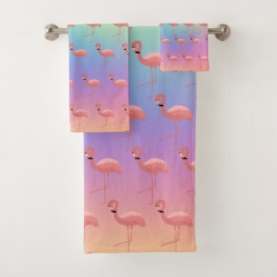 MIAMI PINK FLAMINGO PATROON BATHROOM TOWEL SET BAD HANDDOEK