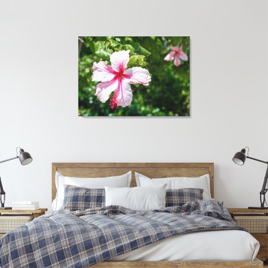 Miami Pink Hibiscus Tropical Flower Bloom Canvas Afdruk (Insitu (Slaapkamer))