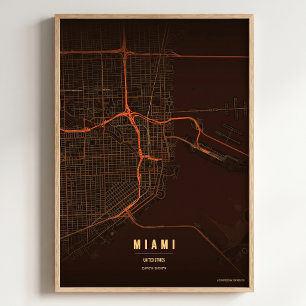 Miami Print Florida Stad Kaart Muurkunst Poster Ca
