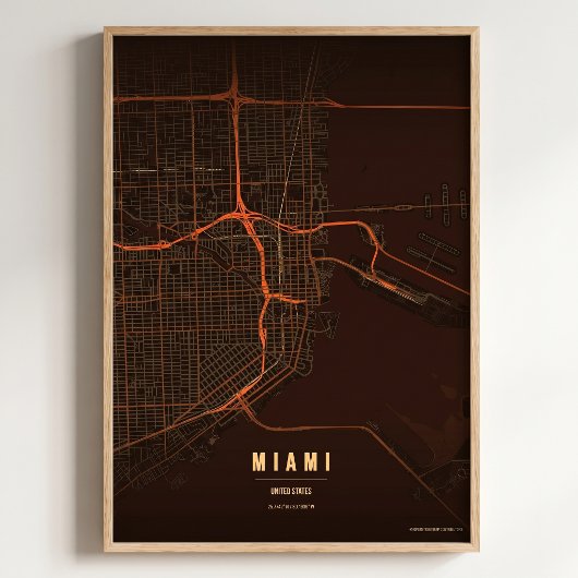 Miami Print Florida Stad Kaart Muurkunst Poster Ca