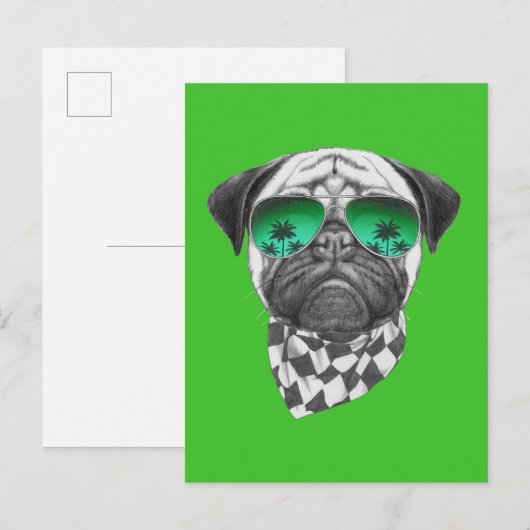 Miami Pug Briefkaart (Voorkant / Achterkant)