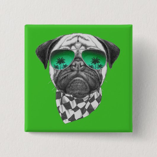 Miami Pug Vierkante Button 5,1 Cm (Voorkant)