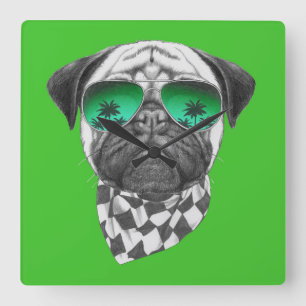 Miami Pug Vierkante Klok