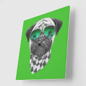 Miami Pug Vierkante Klok (Hoek)