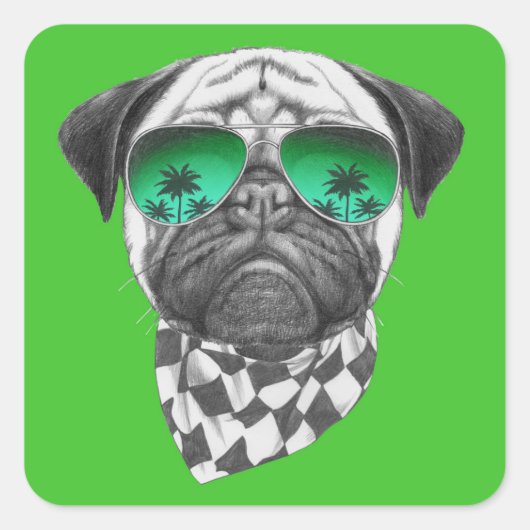 Miami Pug Vierkante Sticker (Voorkant)