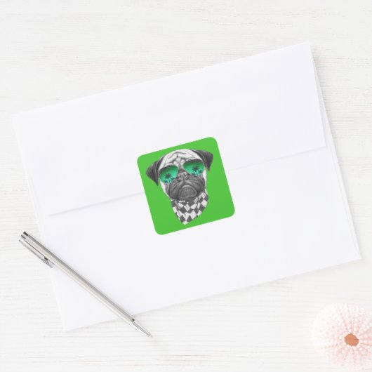 Miami Pug Vierkante Sticker (Envelop)