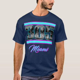 Miami Retro 305 South Beach View 80s Pink  Blue T-shirt