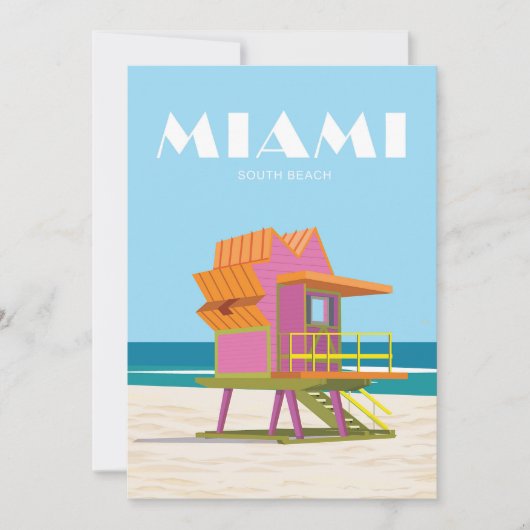 Miami, retro, , badmeester, strand, kust feestdagenkaart (Voorkant)