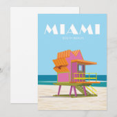 Miami, retro, , badmeester, strand, kust feestdagenkaart (Voorkant / Achterkant)
