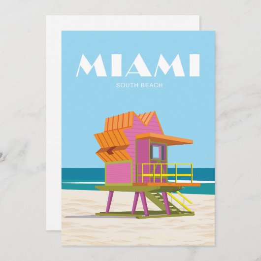 Miami, retro, , badmeester, strand, kust feestdagenkaart (Voorkant / Achterkant)