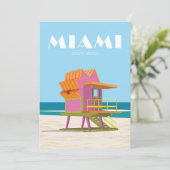 Miami, retro, , badmeester, strand, kust feestdagenkaart (Staand voorkant)